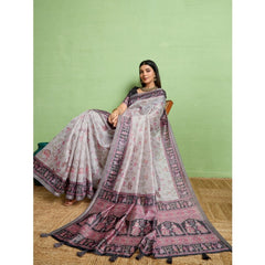 Mayawye Women's Silk Blend Printed Saree With Unstitched Blouse 5.5Mtr (Grey)