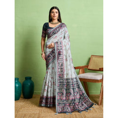 Mayawye Women's Silk Blend Printed Saree With Unstitched Blouse 5.5Mtr (Grey)