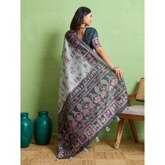 Mayawye Women's Silk Blend Printed Saree With Unstitched Blouse 5.5Mtr (Grey)