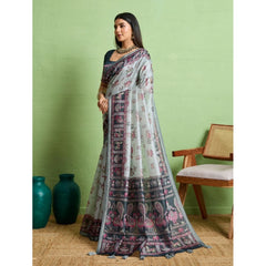 Mayawye Women's Silk Blend Printed Saree With Unstitched Blouse 5.5Mtr (Grey)