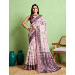 Mayawye Women's Silk Blend Printed Saree With Unstitched Blouse 5.5Mtr (Grey)