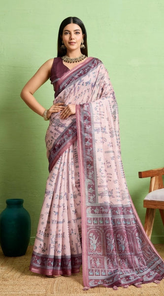Mayawye Women's Silk Blend Printed Saree With Unstitched Blouse 5.5Mtr (Grey)