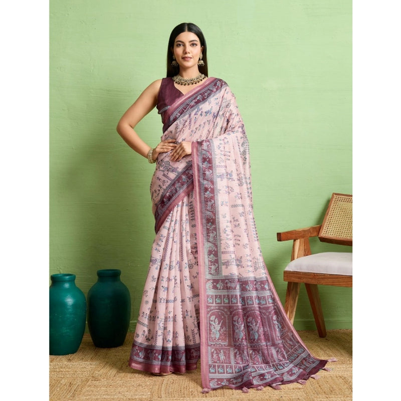 Mayawye Women's Silk Blend Printed Saree With Unstitched Blouse 5.5Mtr (Grey)