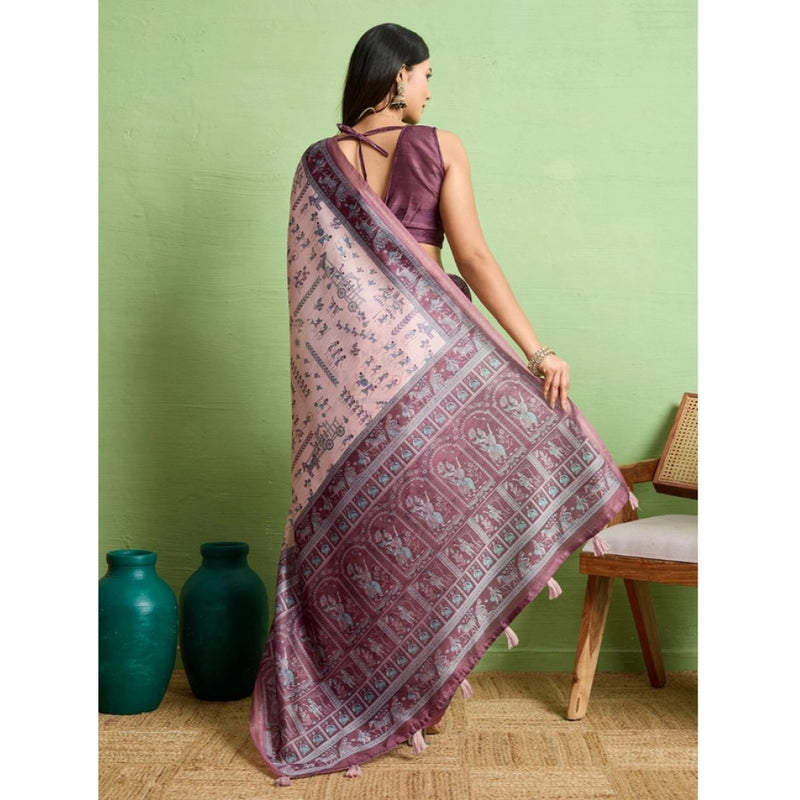 Mayawye Women's Silk Blend Printed Saree With Unstitched Blouse 5.5Mtr (Grey)