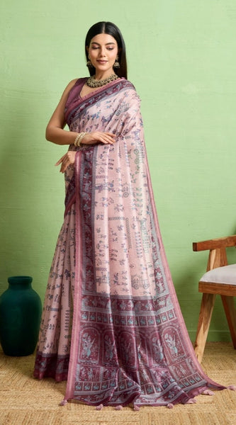 Mayawye Women's Silk Blend Printed Saree With Unstitched Blouse 5.5Mtr (Grey)