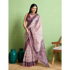 Mayawye Women's Silk Blend Printed Saree With Unstitched Blouse 5.5Mtr (Grey)