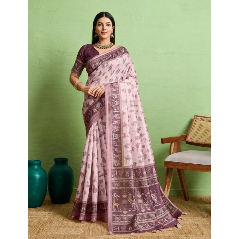 Mayawye Women's Silk Blend Printed Saree With Unstitched Blouse 5.5Mtr (Grey)