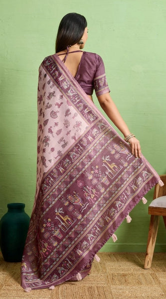 Mayawye Women's Silk Blend Printed Saree With Unstitched Blouse 5.5Mtr (Grey)