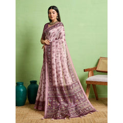 Mayawye Women's Silk Blend Printed Saree With Unstitched Blouse 5.5Mtr (Grey)
