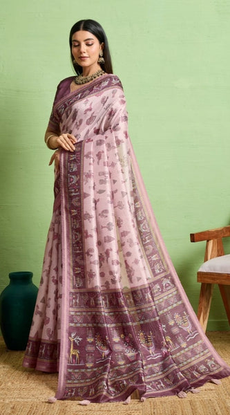 Mayawye Women's Silk Blend Printed Saree With Unstitched Blouse 5.5Mtr (Grey)