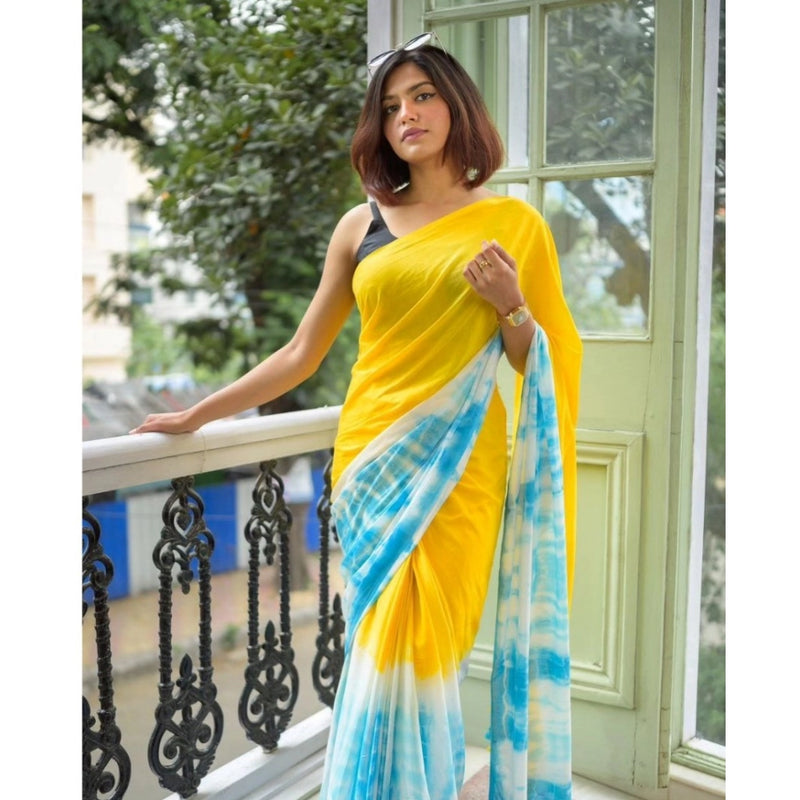 Mayawye Women's Linen Printed Saree With Unstitched Blouse 5.5Mtr (Multicolor)