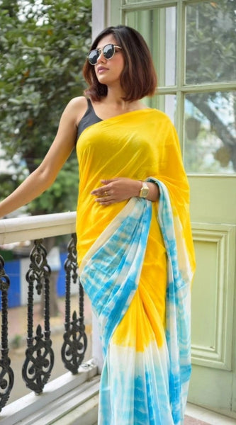 Mayawye Women's Linen Printed Saree With Unstitched Blouse 5.5Mtr (Multicolor)