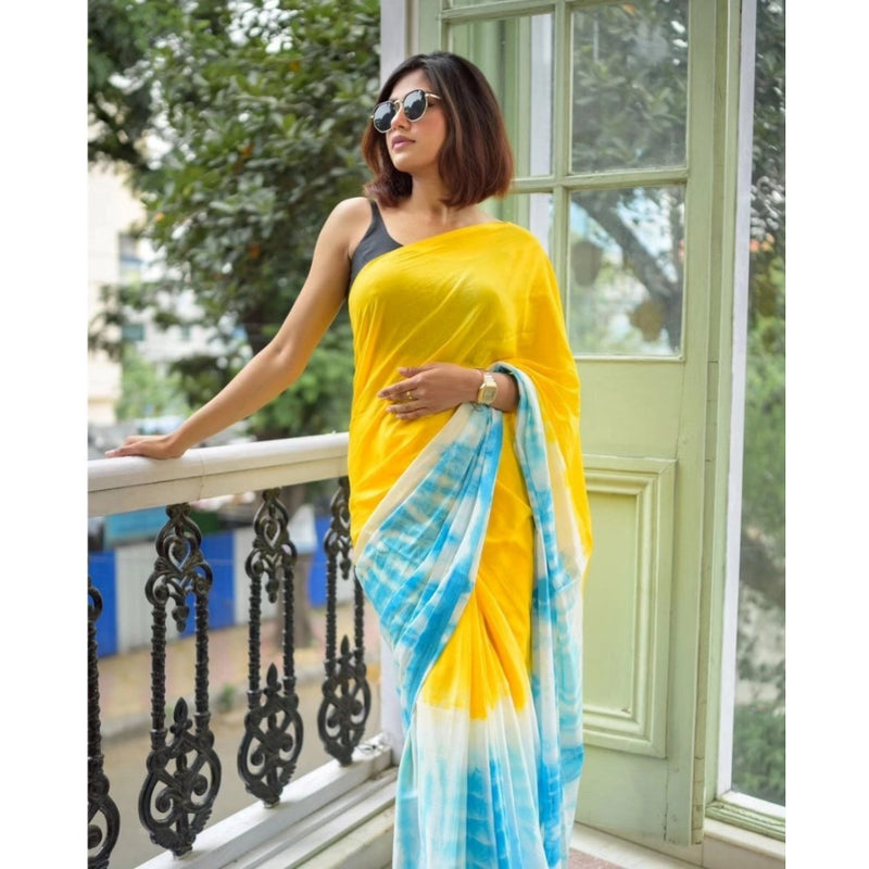 Mayawye Women's Linen Printed Saree With Unstitched Blouse 5.5Mtr (Multicolor)
