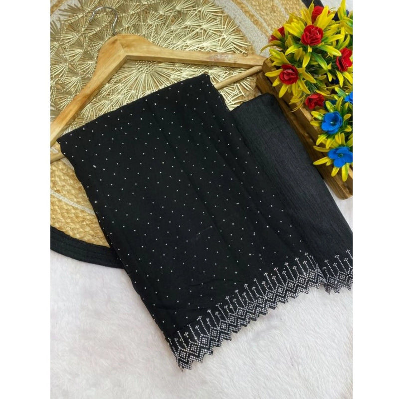 Mayawye Women's Georgette Stone Work Saree With Unstitched Blouse 5.5Mtr (Black)