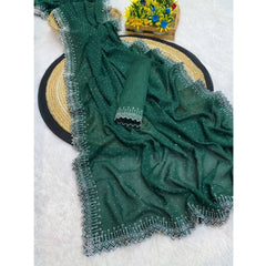 Mayawye Women's Georgette Stone Work Saree With Unstitched Blouse 5.5Mtr (Green)