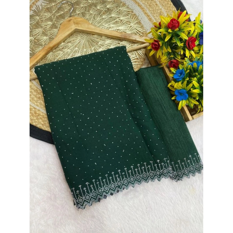 Mayawye Women's Georgette Stone Work Saree With Unstitched Blouse 5.5Mtr (Green)