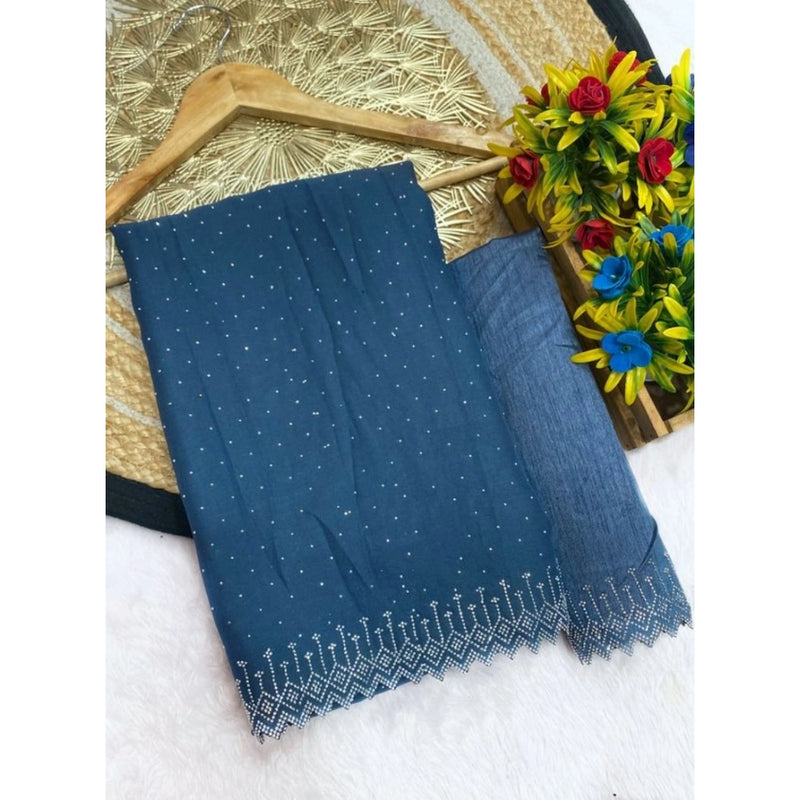 Mayawye Women's Georgette Stone Work Saree With Unstitched Blouse 5.5Mtr (Grey)