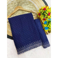 Mayawye Women's Georgette Stone Work Saree With Unstitched Blouse 5.5Mtr (Blue)