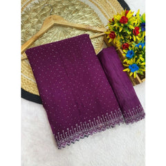 Mayawye Women's Georgette Stone Work Saree With Unstitched Blouse 5.5Mtr (Purple)