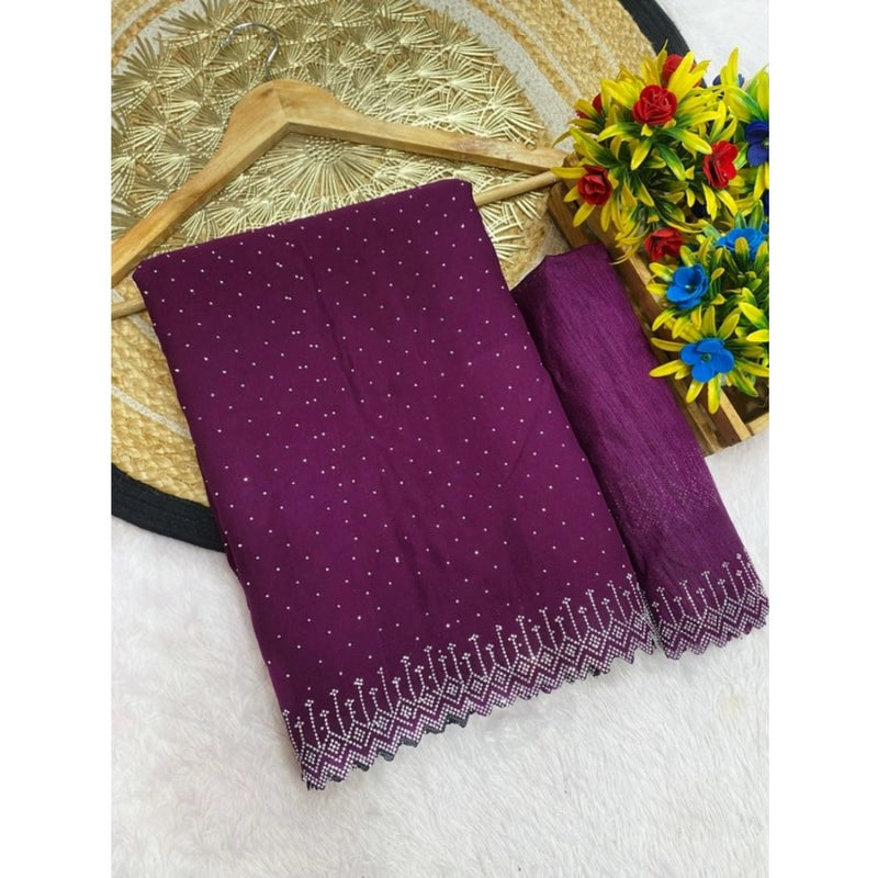 Mayawye Women's Georgette Stone Work Saree With Unstitched Blouse 5.5Mtr (Purple)