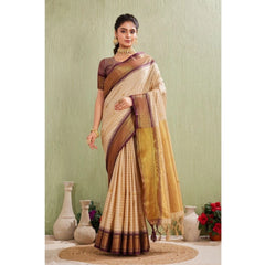 Mayawye Women's Silk Blended Jaquard Woven Saree With Unstitched Blouse 5.5Mtr (Beige)