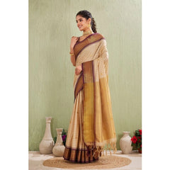 Mayawye Women's Silk Blended Jaquard Woven Saree With Unstitched Blouse 5.5Mtr (Beige)