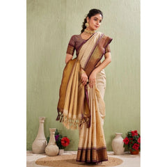 Mayawye Women's Silk Blended Jaquard Woven Saree With Unstitched Blouse 5.5Mtr (Beige)