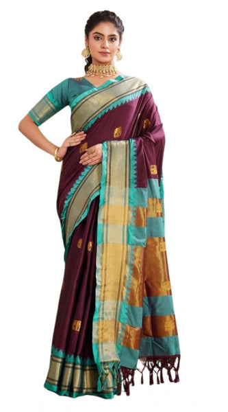 Mayawye Women's Silk Blended Jaquard Woven Saree With Unstitched Blouse 5.5Mtr (Purple)