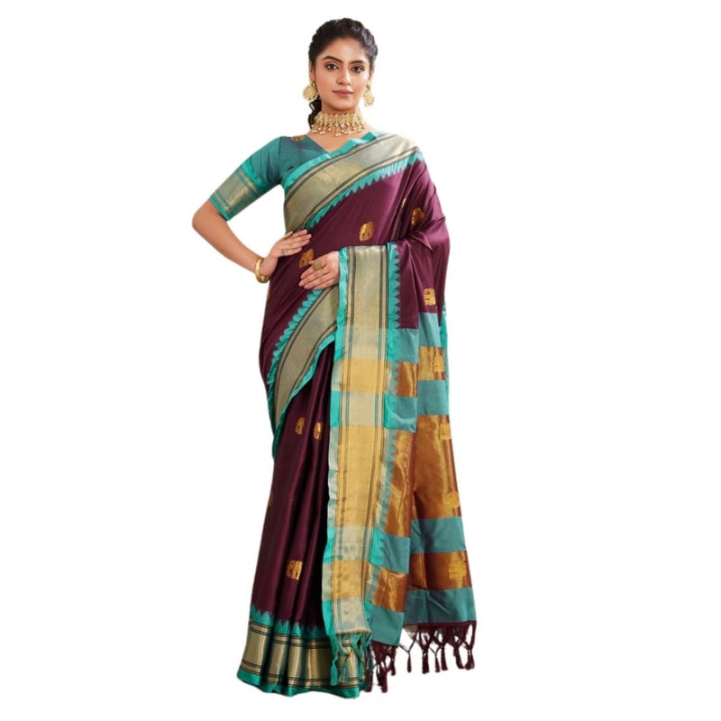 Mayawye Women's Silk Blended Jaquard Woven Saree With Unstitched Blouse 5.5Mtr (Purple)