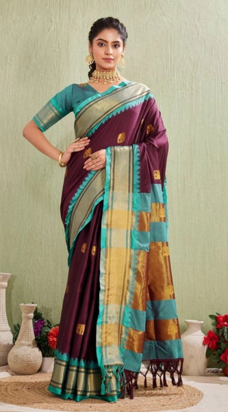 Mayawye Women's Silk Blended Jaquard Woven Saree With Unstitched Blouse 5.5Mtr (Purple)