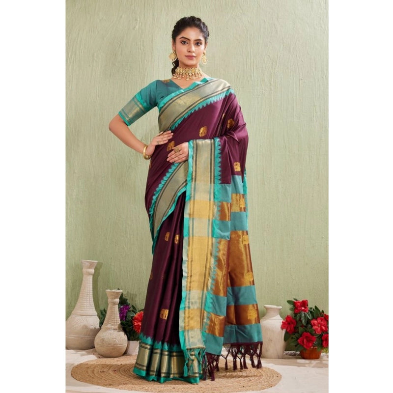 Mayawye Women's Silk Blended Jaquard Woven Saree With Unstitched Blouse 5.5Mtr (Purple)