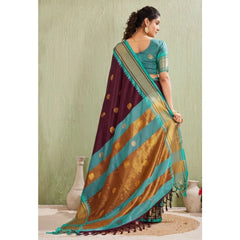 Mayawye Women's Silk Blended Jaquard Woven Saree With Unstitched Blouse 5.5Mtr (Purple)