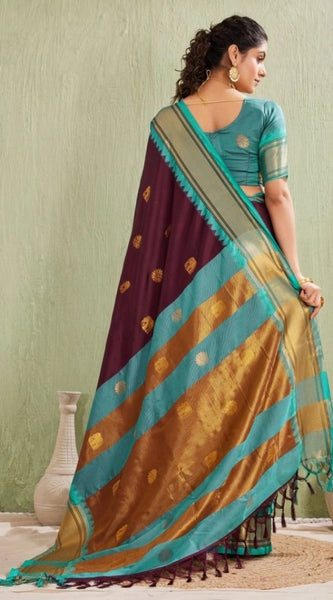 Mayawye Women's Silk Blended Jaquard Woven Saree With Unstitched Blouse 5.5Mtr (Purple)