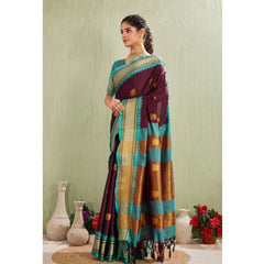 Mayawye Women's Silk Blended Jaquard Woven Saree With Unstitched Blouse 5.5Mtr (Purple)