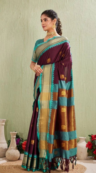Mayawye Women's Silk Blended Jaquard Woven Saree With Unstitched Blouse 5.5Mtr (Purple)