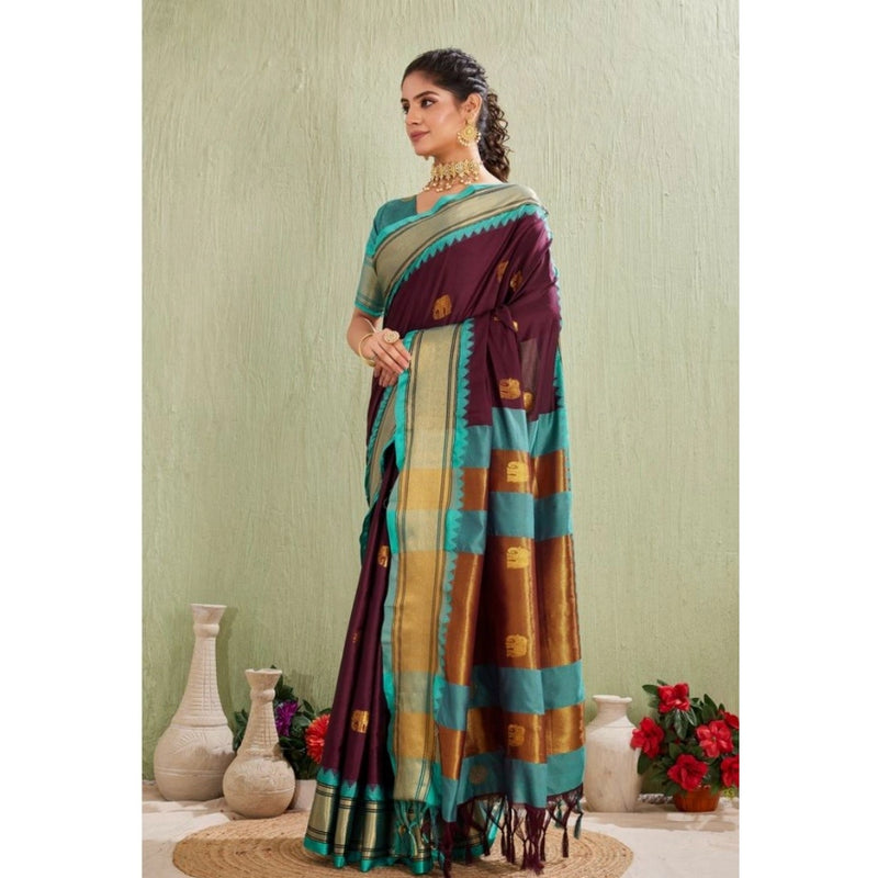 Mayawye Women's Silk Blended Jaquard Woven Saree With Unstitched Blouse 5.5Mtr (Purple)
