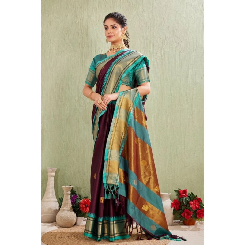 Mayawye Women's Silk Blended Jaquard Woven Saree With Unstitched Blouse 5.5Mtr (Purple)