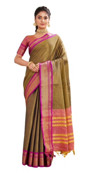 Mayawye Women's Silk Blended Jaquard Woven Saree With Unstitched Blouse 5.5Mtr (Green)