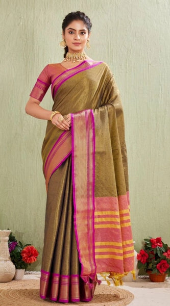 Mayawye Women's Silk Blended Jaquard Woven Saree With Unstitched Blouse 5.5Mtr (Green)