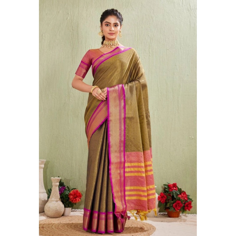 Mayawye Women's Silk Blended Jaquard Woven Saree With Unstitched Blouse 5.5Mtr (Green)