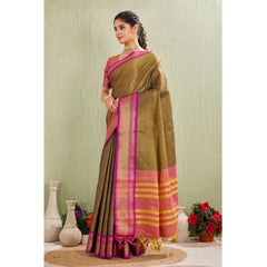 Mayawye Women's Silk Blended Jaquard Woven Saree With Unstitched Blouse 5.5Mtr (Green)