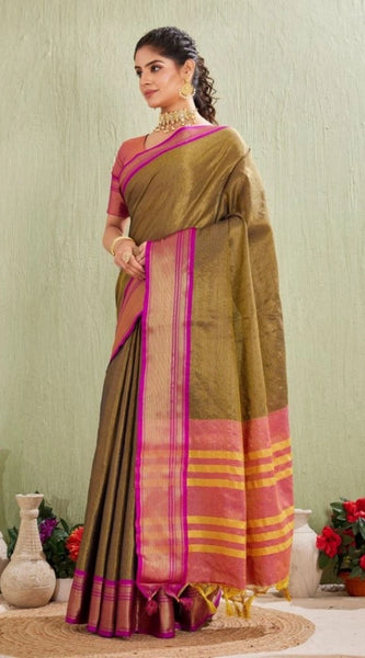 Mayawye Women's Silk Blended Jaquard Woven Saree With Unstitched Blouse 5.5Mtr (Green)