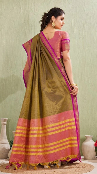 Mayawye Women's Silk Blended Jaquard Woven Saree With Unstitched Blouse 5.5Mtr (Green)