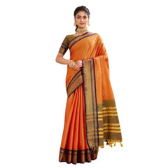 Mayawye Women's Silk Blended Jaquard Woven Saree With Unstitched Blouse 5.5Mtr (Orange)