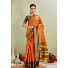 Mayawye Women's Silk Blended Jaquard Woven Saree With Unstitched Blouse 5.5Mtr (Orange)
