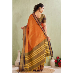 Mayawye Women's Silk Blended Jaquard Woven Saree With Unstitched Blouse 5.5Mtr (Orange)