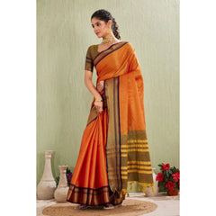 Mayawye Women's Silk Blended Jaquard Woven Saree With Unstitched Blouse 5.5Mtr (Orange)