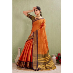 Mayawye Women's Silk Blended Jaquard Woven Saree With Unstitched Blouse 5.5Mtr (Orange)