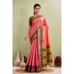 Mayawye Women's Silk Blended Jaquard Woven Saree With Unstitched Blouse 5.5Mtr (Pink)