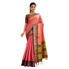 Mayawye Women's Silk Blended Jaquard Woven Saree With Unstitched Blouse 5.5Mtr (Pink)